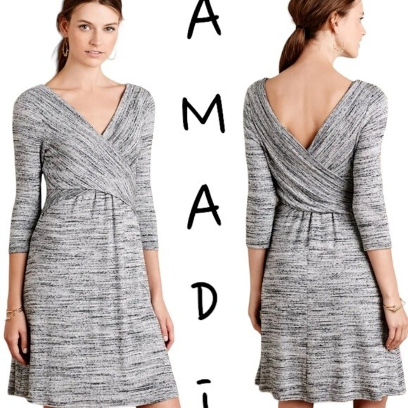 Anthropologie Amadi Siz Fara Surplice Gray Wrap Dress - S - Picture 2 of 7